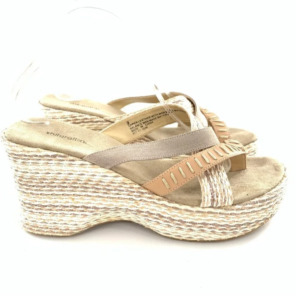 Xhilaration sandals 9 gray tan leather suede chunky platforms vintage y2k 90s